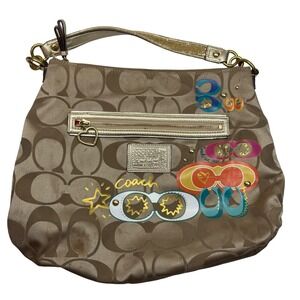 COACH Y2K Poppy Khaki Daisy Pop C Applique HOBO Shoulder Bag Purse Rare FLAW